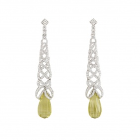 White Gold Diamond and Lemon Quartz Earrings
